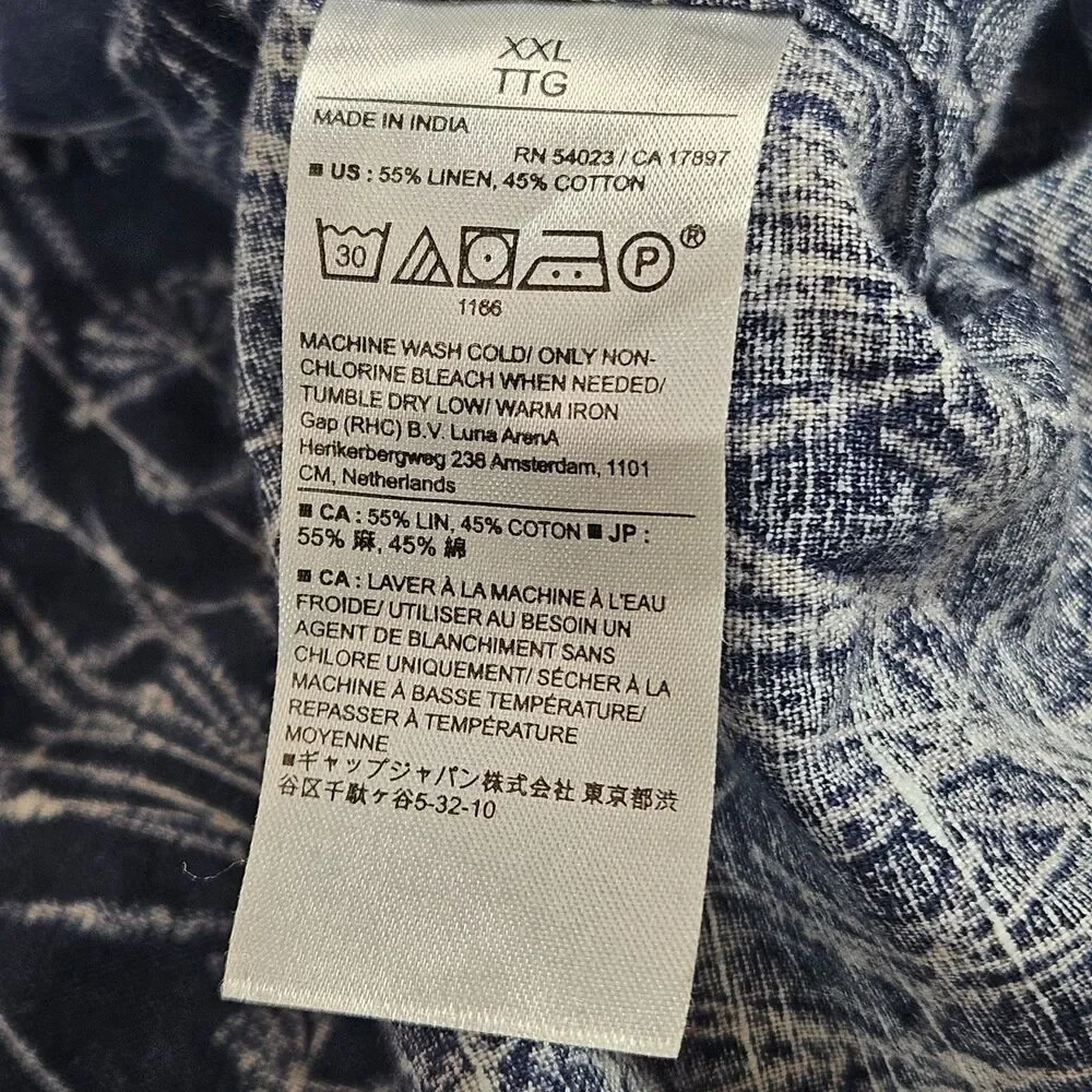 Banana Republic Mens Shirt 2XL Blue Floral Linen Blend Slim Fit Camp Resort